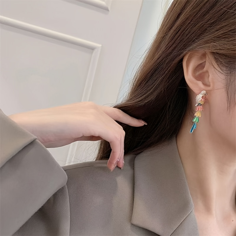 Parrot Ear Studs with Tassel, Easy Wear